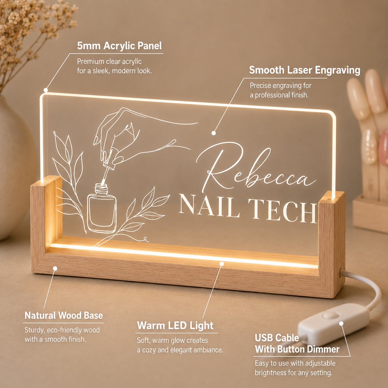 Custom Acrylic Desk Name Plate - Office Tech Logo avaliação e preço