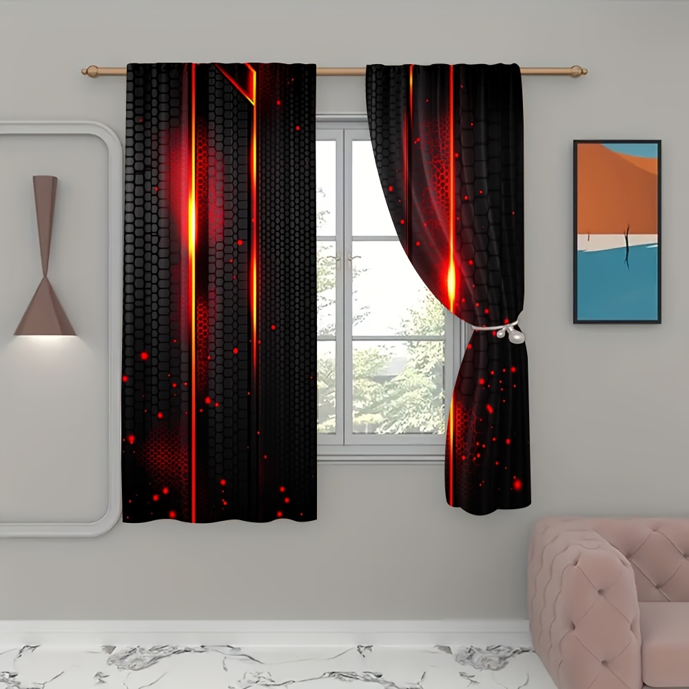 2pcs Lava Curtains Black Red C - Office Print Tech avaliação e preço