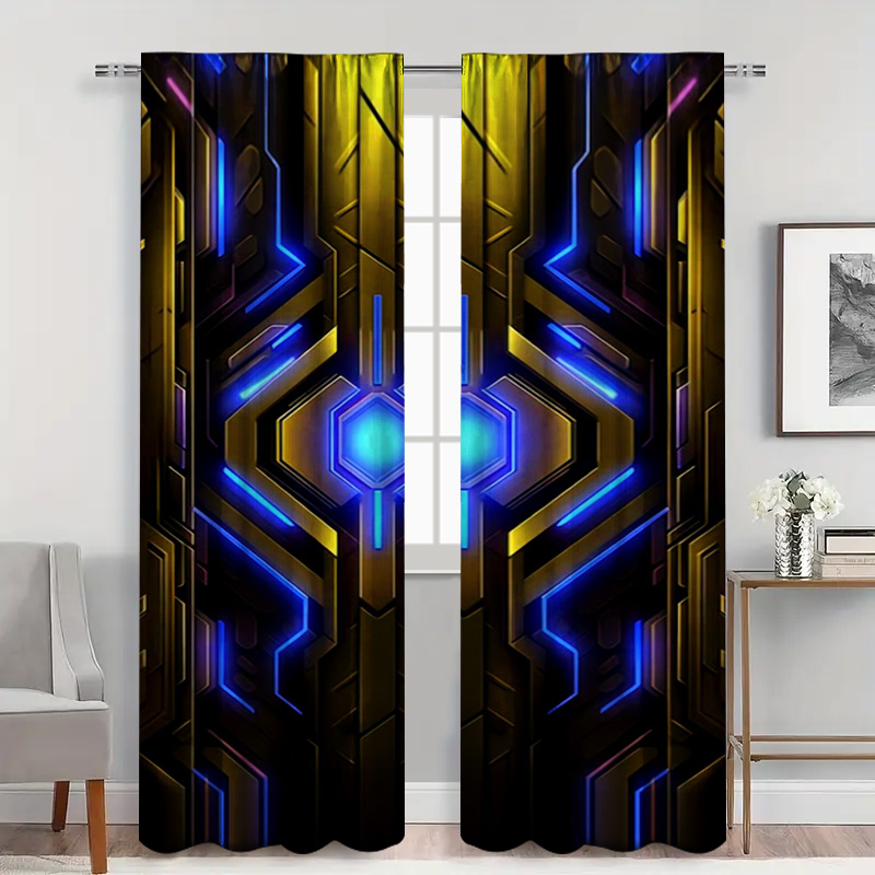 2pcs Geometric Tech Curtains w - Office Print Tech avaliação e preço