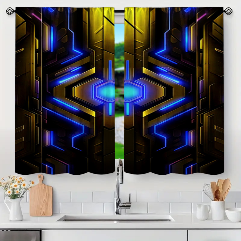 2pcs Geometric Tech Curtains w - Office Print Tech avaliação e preço