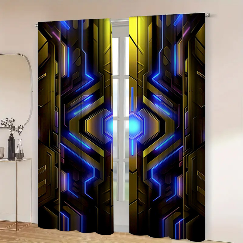2pcs Geometric Tech Curtains w - Office Print Tech avaliação e preço