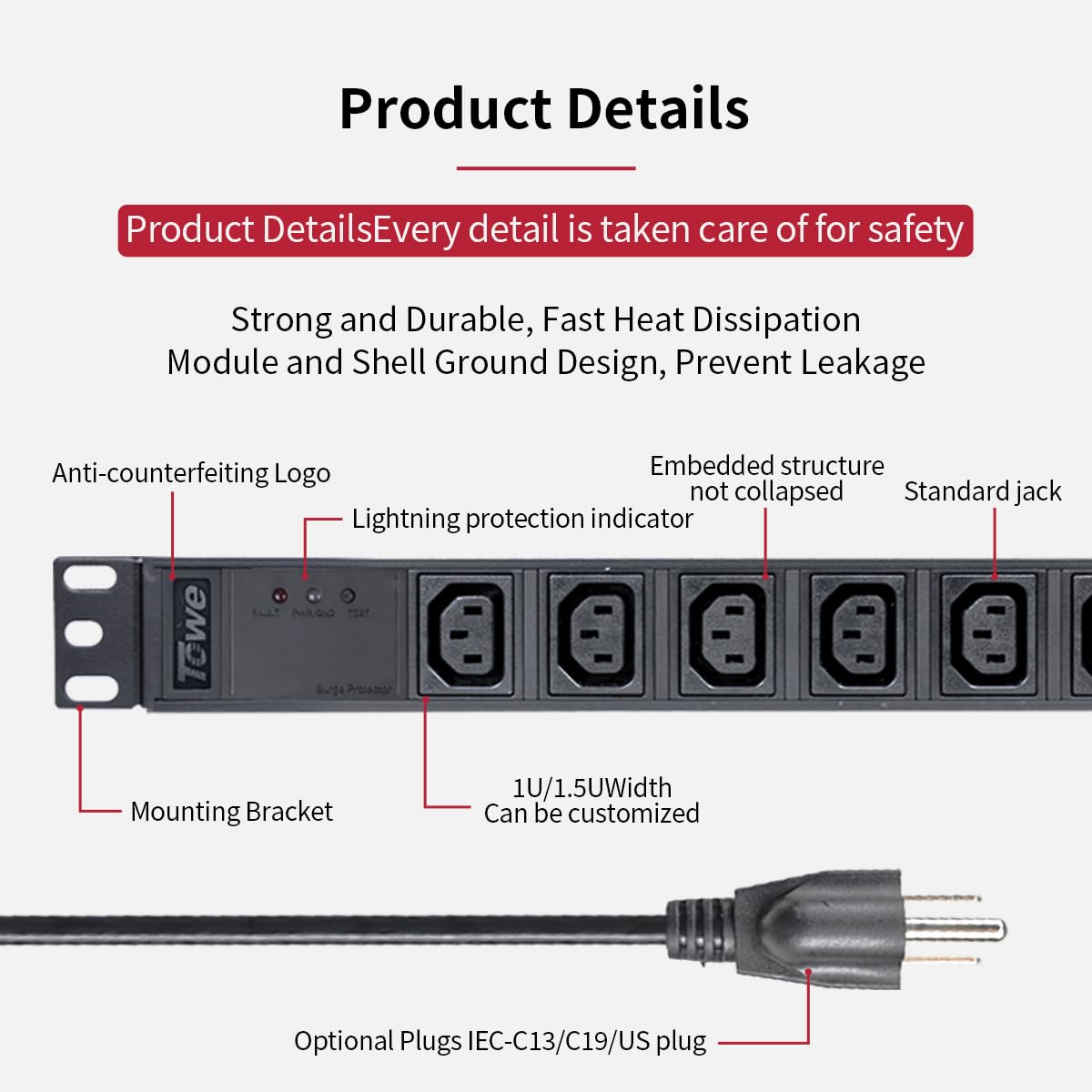 TOWE 8 Outlet IEC C13 Metal PD - Surge Protector Rack avaliação e preço